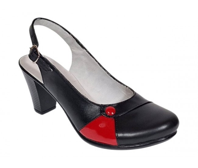 Pantofi dama eleganti slingback negru-rosu cu toc gros – design modern si confort 