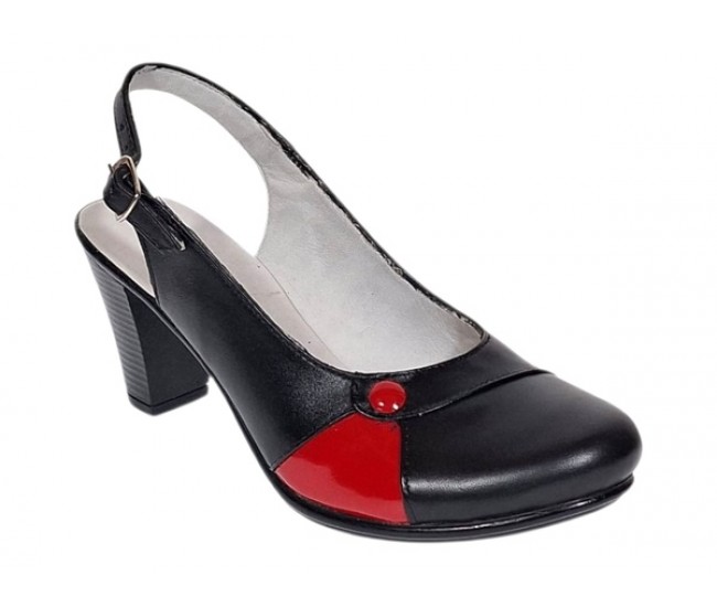 Pantofi dama eleganti slingback negru-rosu cu toc gros – design modern si confort 