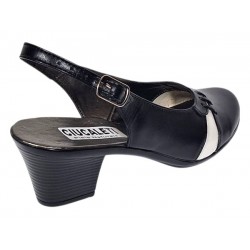 Pantofi dama eleganti decupati negru-alb cu toc – design modern din piele naturala BVS35LA