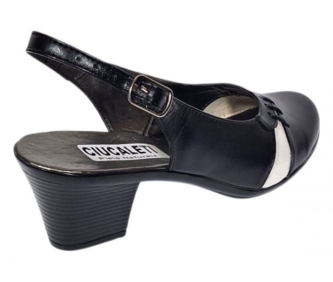 Pantofi dama eleganti decupati negru-alb cu toc – design modern din piele naturala BVS35LA