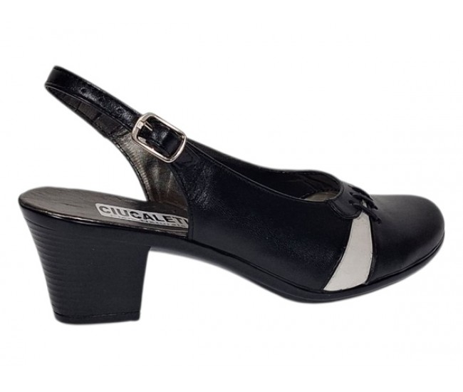 Pantofi dama eleganti decupati negru-alb cu toc – design modern din piele naturala BVS35LA