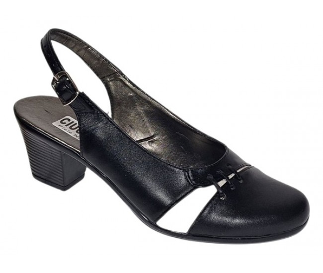 Pantofi dama eleganti decupati negru-alb cu toc – design modern din piele naturala BVS35LA