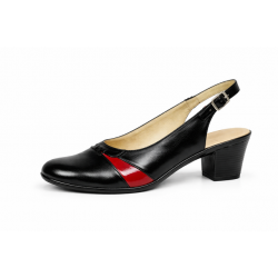 Pantofi dama eleganti decupati negru-rosu cu toc – design modern din piele naturala BVS35LR