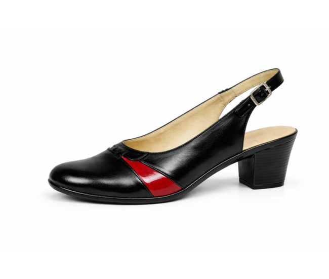 Pantofi dama eleganti decupati negru-rosu cu toc – design modern din piele naturala BVS35LR