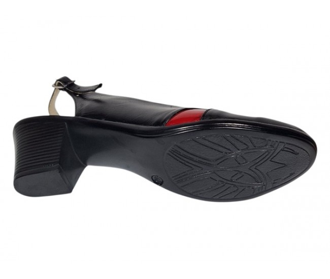 Pantofi dama eleganti decupati negru-rosu cu toc – design modern din piele naturala BVS35LR