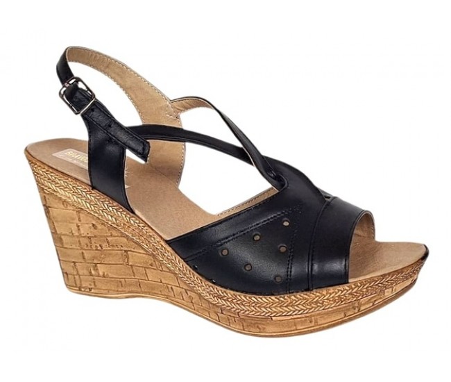 Sandale dama negre din piele naturala cu platforme de 8cm BVS45N