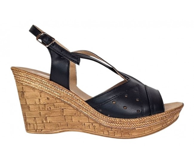 Sandale dama negre din piele naturala cu platforme de 8cm BVS45N