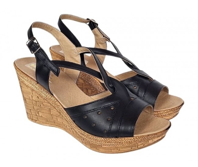 Sandale dama negre din piele naturala cu platforme de 8cm BVS45N