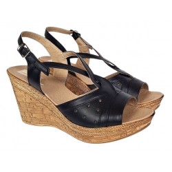 Sandale dama negre din piele naturala cu platforme de 8cm BVS45N