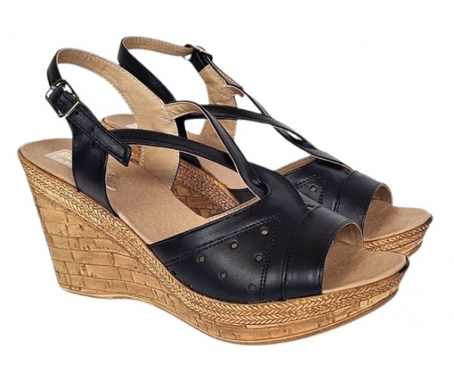 Sandale dama negre din piele naturala cu platforme de 8cm BVS45N