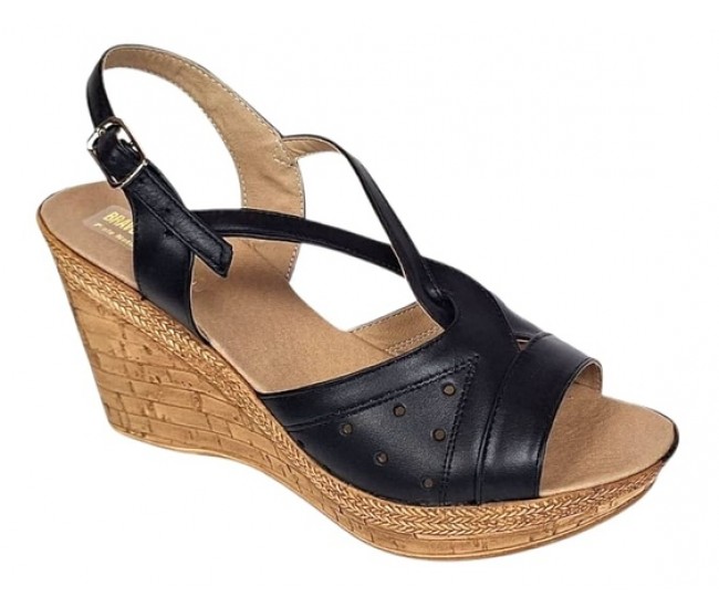Sandale dama negre din piele naturala cu platforme de 8cm BVS45N