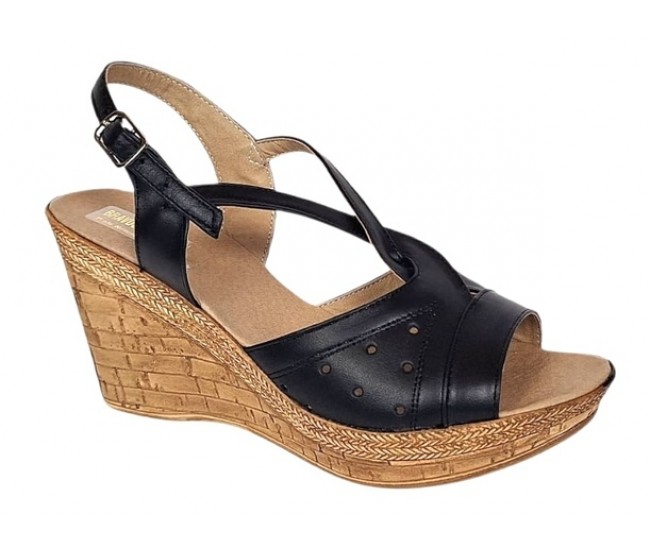 Sandale dama negre din piele naturala cu platforme de 8cm BVS45N