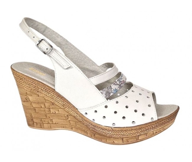 Sandale dama din piele naturala cu platforme de 8.5 cm Alb Floral BVS46XAF