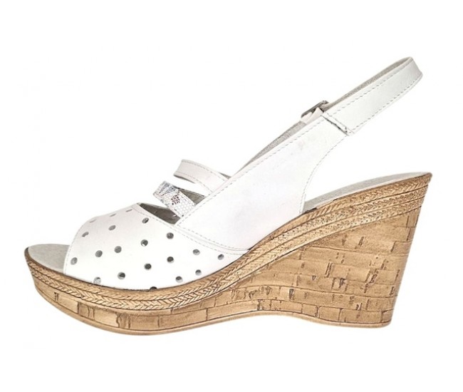 Sandale dama din piele naturala cu platforme de 8.5 cm Alb Floral BVS46XAF