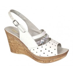 Sandale dama din piele naturala cu platforme de 8.5 cm Alb Floral BVS46XAF