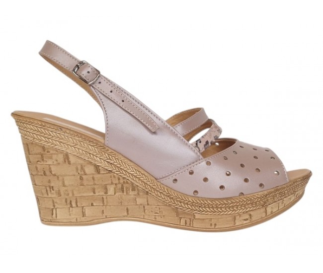 Sandale dama din piele naturala cu platforme de 8.5 cm Nude Floral BVS46XFN