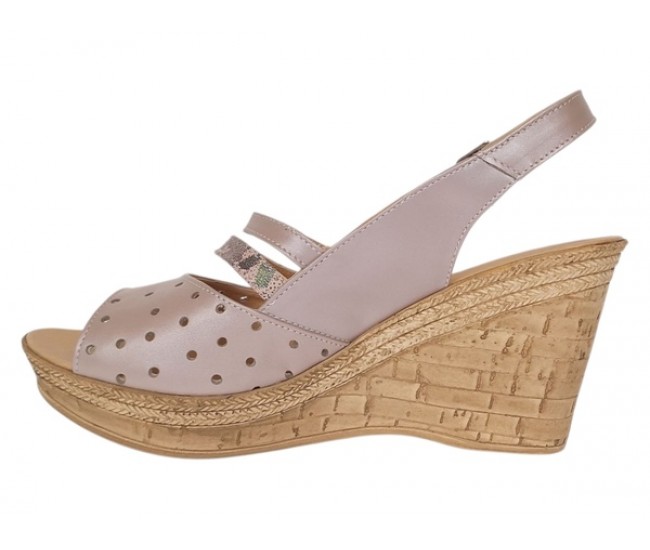 Sandale dama din piele naturala cu platforme de 8.5 cm Nude Floral BVS46XFN