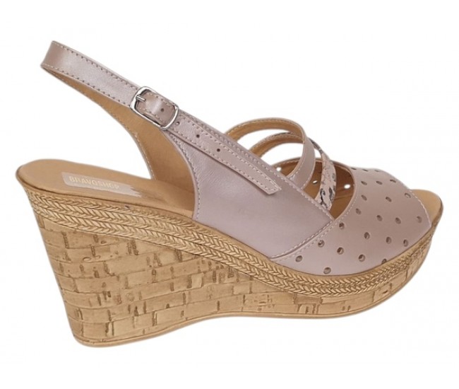 Sandale dama din piele naturala cu platforme de 8.5 cm Nude Floral BVS46XFN