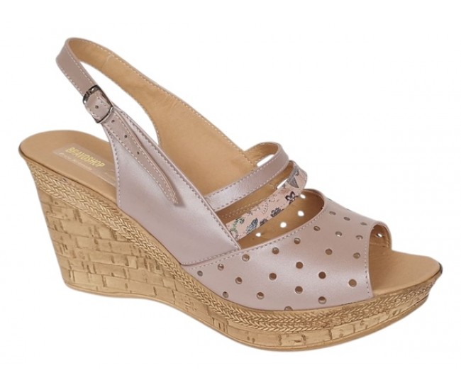 Sandale dama din piele naturala cu platforme de 8.5 cm Nude Floral BVS46XFN