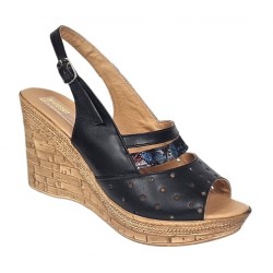 Sandale dama din piele naturala cu platforme de 8.5 cm Negru Floral BVS46XNF