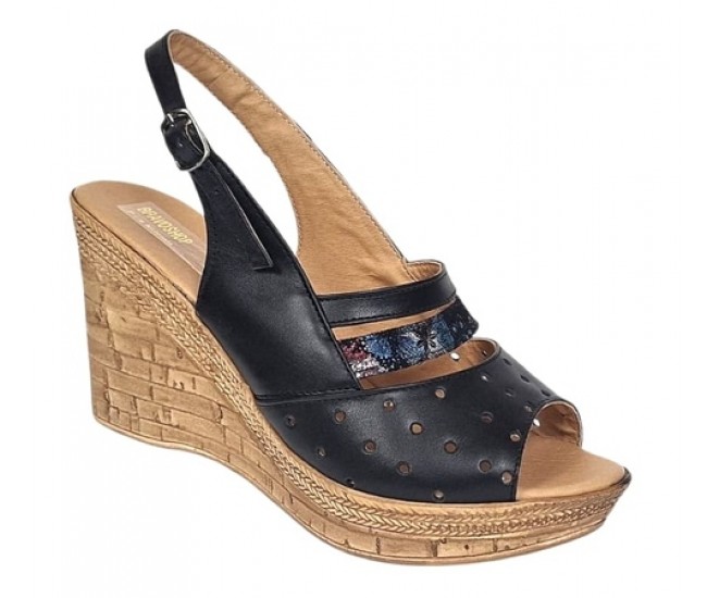Sandale dama din piele naturala cu platforme de 8.5 cm Negru Floral BVS46XNF