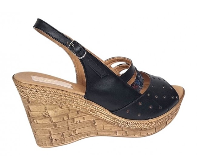 Sandale dama din piele naturala cu platforme de 8.5 cm Negru Floral BVS46XNF