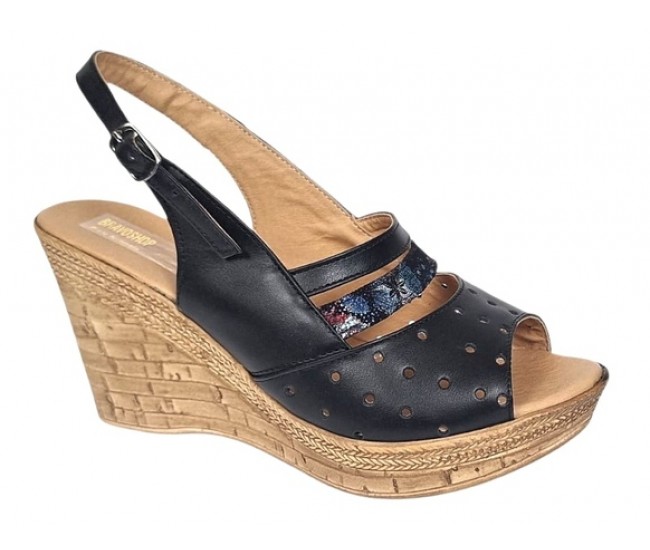 Sandale dama din piele naturala cu platforme de 8.5 cm Negru Floral BVS46XNF