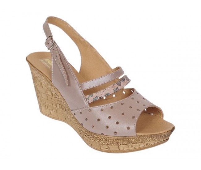Sandale dama din piele naturala cu platforme de 8.5 cm Nude Floral BVS46XN