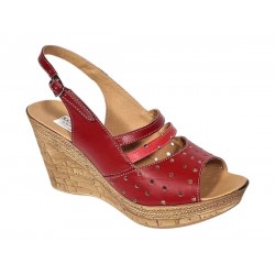 Sandale dama din piele naturala cu platforme de 8.5 cm Rosu BVS46XR
