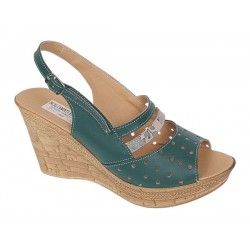 Sandale dama din piele naturala cu platforme de 8.5 cm Verde Color BVS46XV