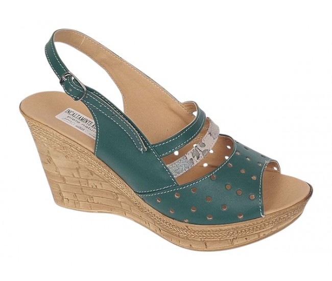 Sandale dama din piele naturala cu platforme de 8.5 cm Verde Color BVS46XV