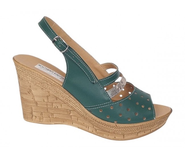 Sandale dama din piele naturala cu platforme de 8.5 cm Verde Color BVS46XV