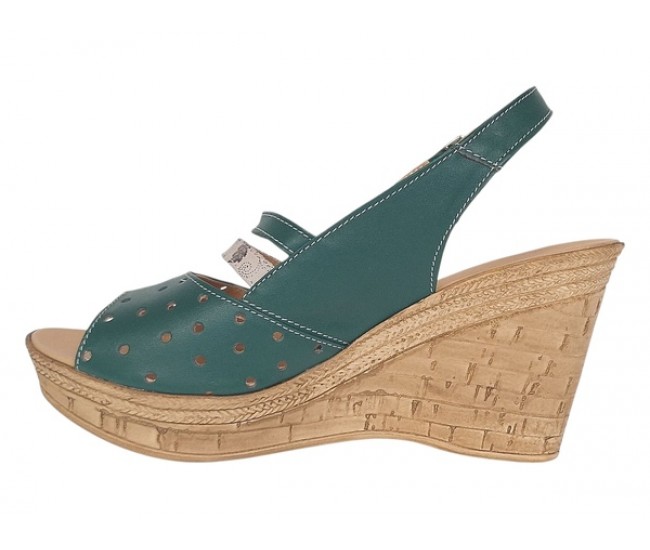 Sandale dama din piele naturala cu platforme de 8.5 cm Verde Color BVS46XV