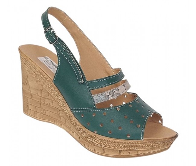 Sandale dama din piele naturala cu platforme de 8.5 cm Verde Color BVS46XV