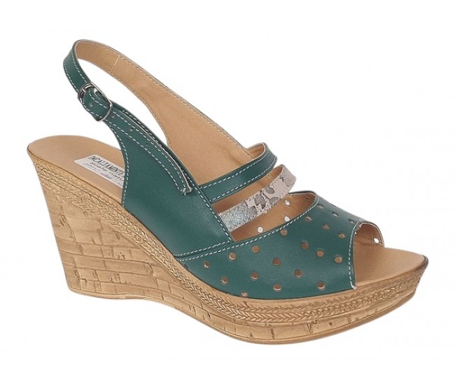 Sandale dama din piele naturala cu platforme de 8.5 cm Verde Color BVS46XV