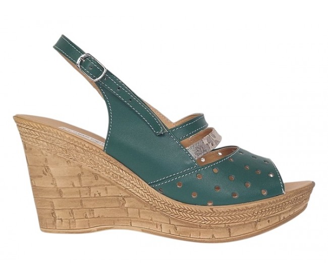 Sandale dama din piele naturala cu platforme de 8.5 cm Verde Color BVS46XV