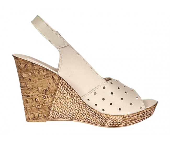 Sandale dama din piele naturala cu platforme de 10cm Bej Blue Floral BVS47BXF