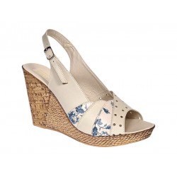 Sandale dama din piele naturala cu platforme de 10cm Bej Blue Floral BVS47BXF