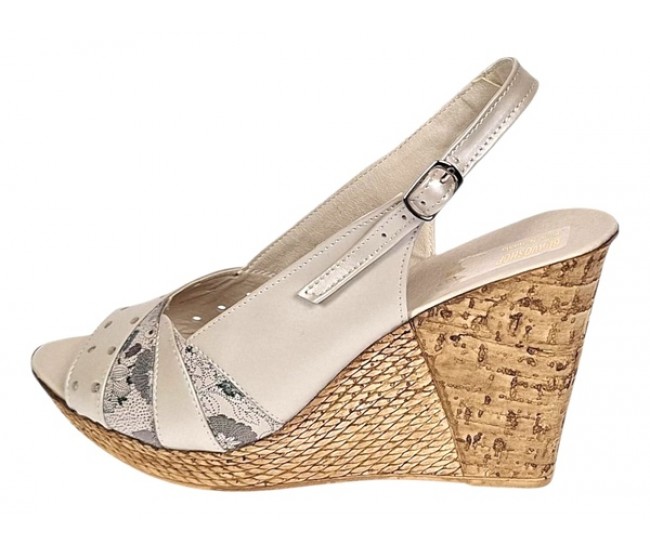 Sandale dama din piele naturala cu platforme de 10cm Bej Verde Floral BVS47BXV