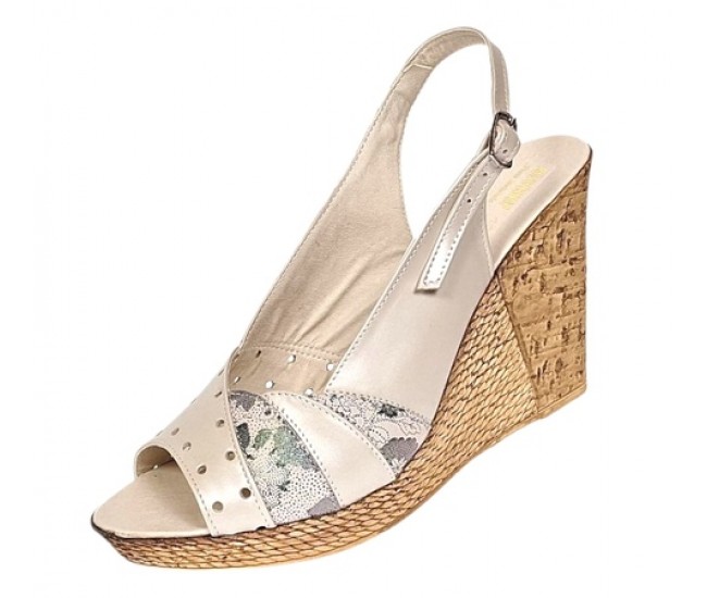 Sandale dama din piele naturala cu platforme de 10cm Bej Verde Floral BVS47BXV