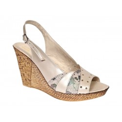 Sandale dama din piele naturala cu platforme de 10cm Bej Verde Floral BVS47BXV