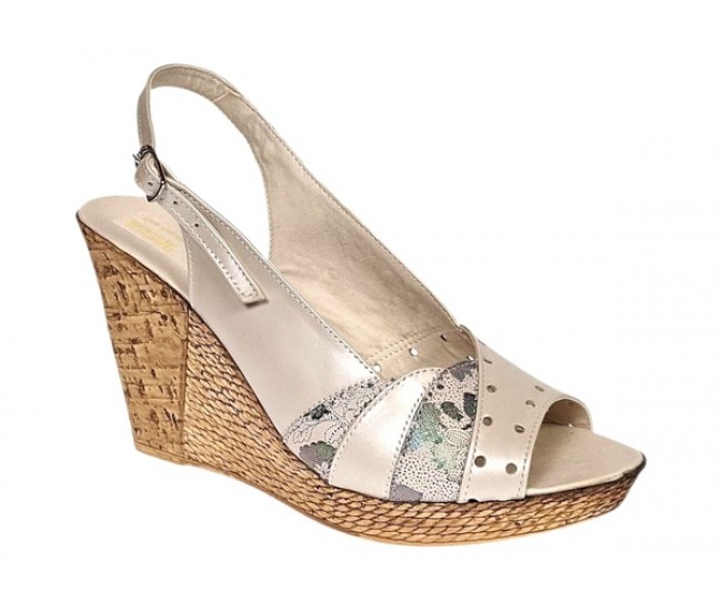 Sandale dama din piele naturala cu platforme de 10cm Bej Verde Floral BVS47BXV