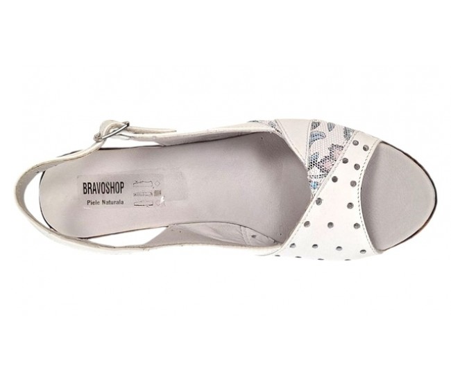 Sandale dama din piele naturala cu platforme de 10cm Alb Floral BVS47XA