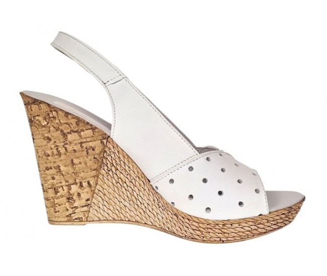 Sandale dama din piele naturala cu platforme de 10cm Alb Floral BVS47XA