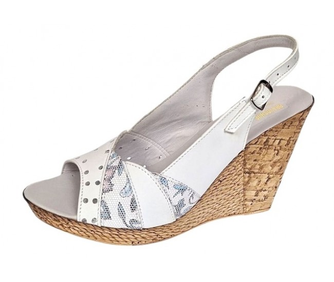 Sandale dama din piele naturala cu platforme de 10cm Alb Floral BVS47XA