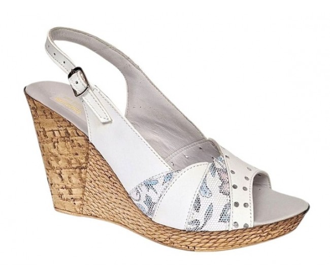 Sandale dama din piele naturala cu platforme de 10cm Alb Floral BVS47XA