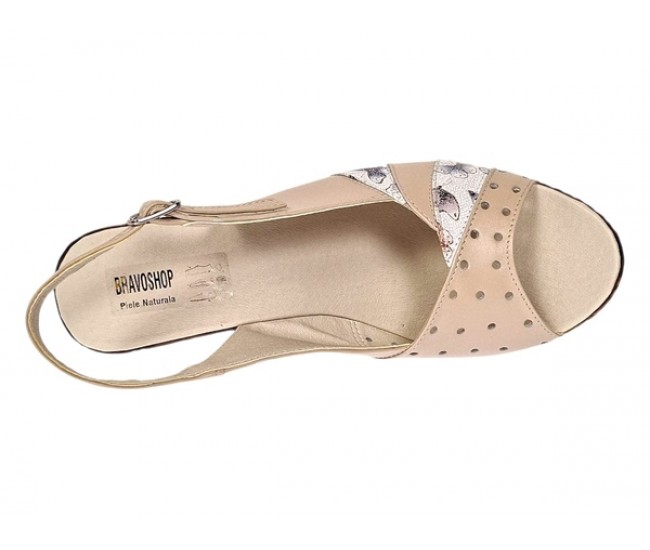 Sandale dama din piele naturala cu platforme de 10cm Bej Color BVS47XBF