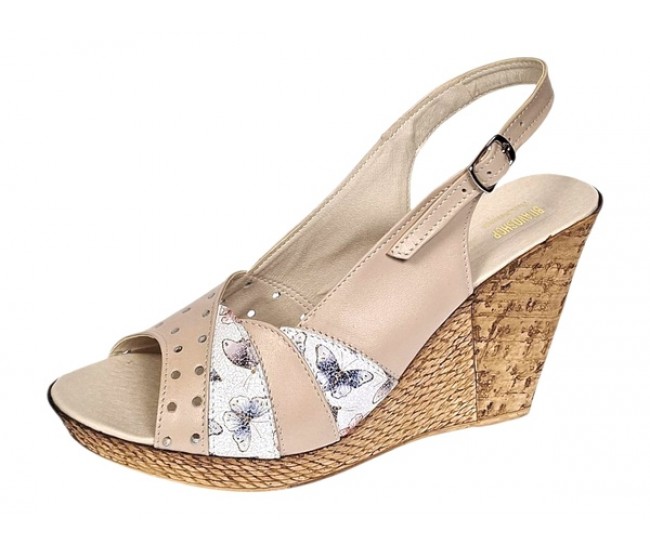 Sandale dama din piele naturala cu platforme de 10cm Bej Color BVS47XBF