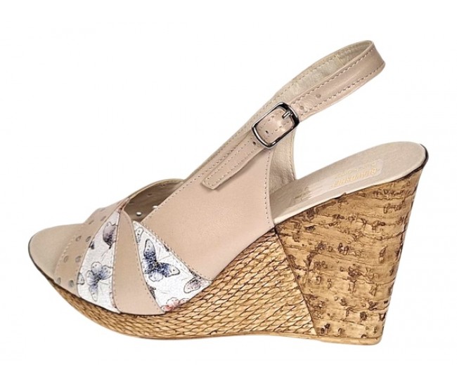 Sandale dama din piele naturala cu platforme de 10cm Bej Color BVS47XBF