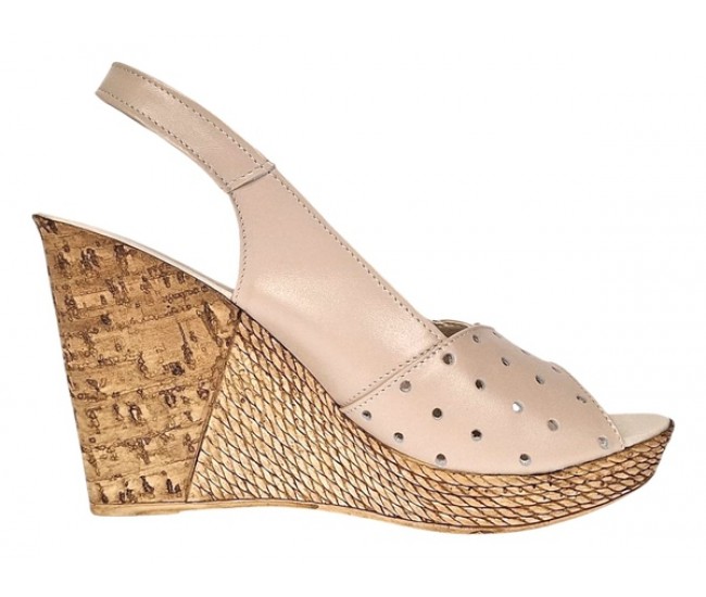 Sandale dama din piele naturala cu platforme de 10cm Bej Color BVS47XBF